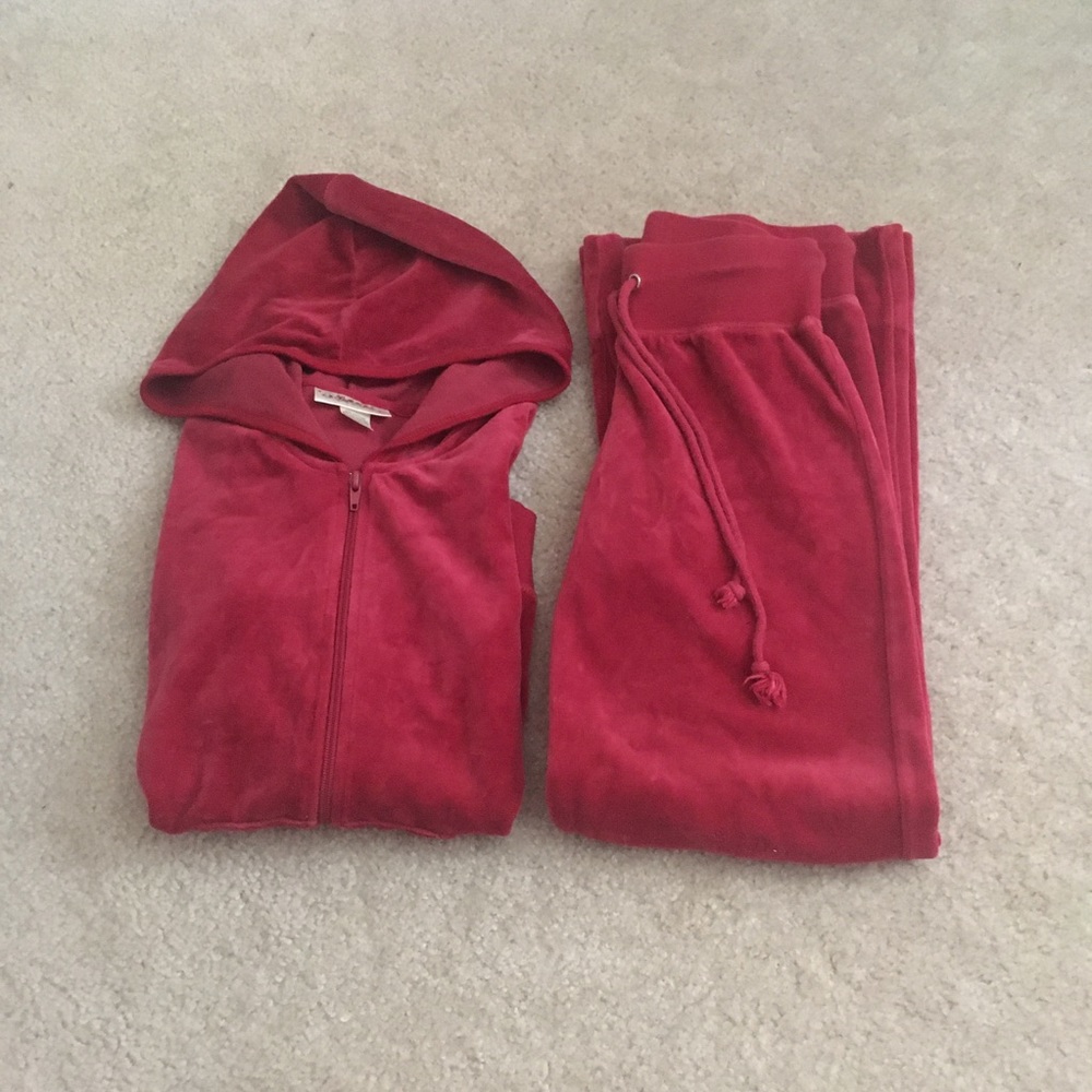 Girls Red Velvet Tracksuit Set